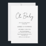 Invitation Script rustique simple et élégant Baby shower mode<br><div class="desc">Baby shower moderne en noir et blanc avec un design simple avec "Oh Baby" dans un style rustique typographie script. Cette élégante invitation sans distinction de genre avec un agencement minimaliste est idéale que vous ayez un garçon ou une fille.</div>