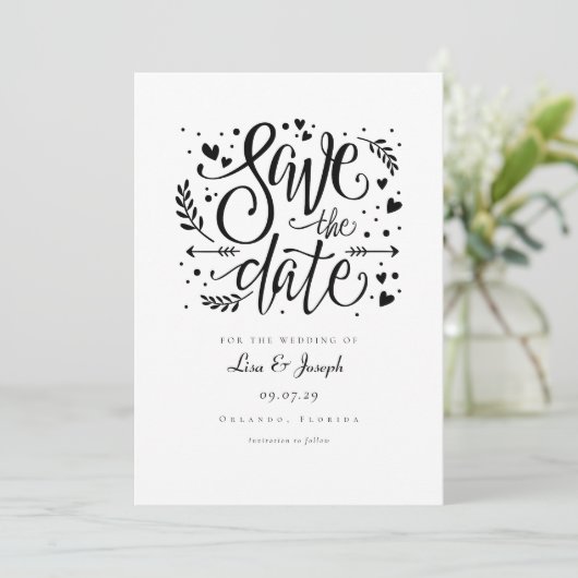 Invitation Script rustique simple noir et blanc Enregistrer l (Debout devant)