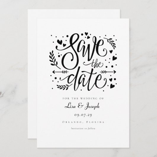 Invitation Script rustique simple noir et blanc Enregistrer l (Devant / Derrière)