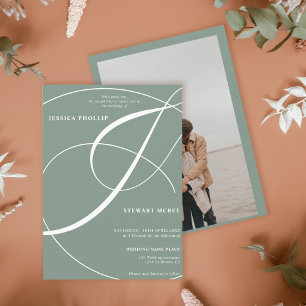 Invitation Script sage green photo calligraphy wedding
