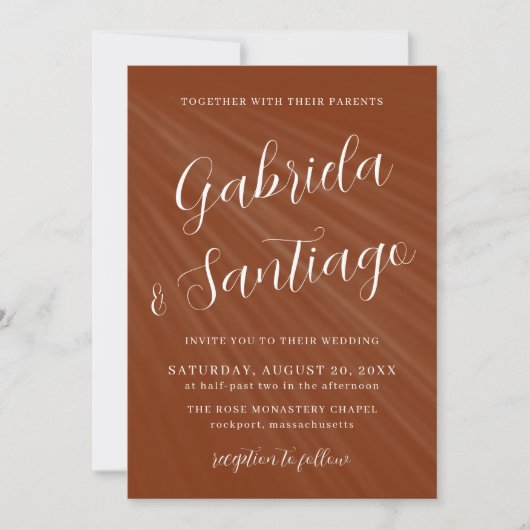 Invitation Script simple Burange Orange et Mariage blanc (Devant)
