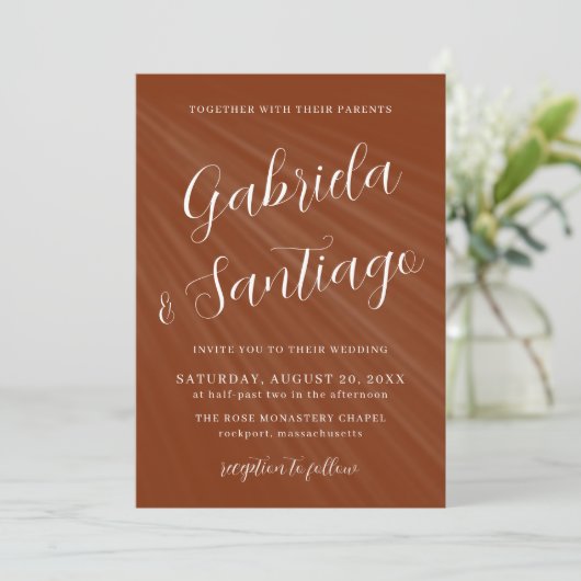 Invitation Script simple Burange Orange et Mariage blanc (Debout devant)