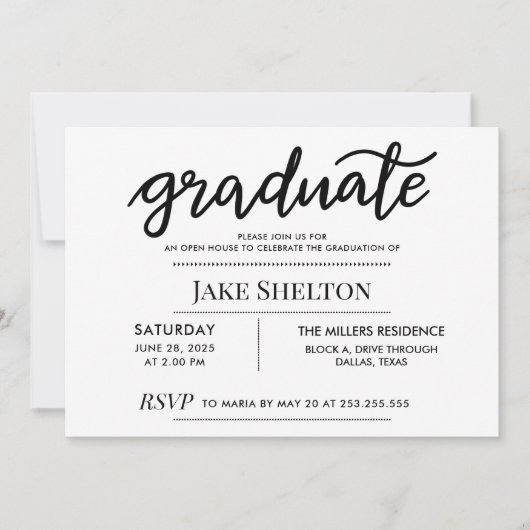 Invitation Script simple d'études supérieures Open House Grad (Devant)