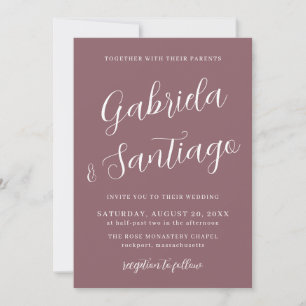 Invitation Script simple Dusty violet et Mariage blanc