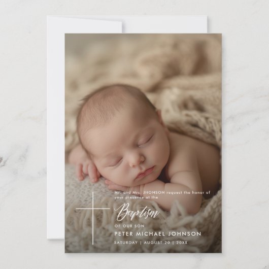 Invitation Script simple élégant bébé garçon deux photo Baptê (Devant)