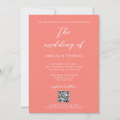 Invitation Script simple élégant Coral Rose QR Code Mariage (Devant)