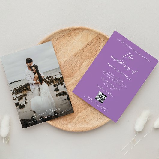 Invitation Script simple élégant doux violet Mariage de code