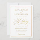 Invitation Script simple élégant Mariage or et blanc (Devant)