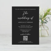 Invitation Script simple élégant noir photo QR Code Mariage (Debout devant)