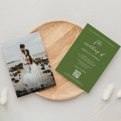 Invitation Script simple élégant Olive Green QR Code Mariage