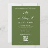 Invitation Script simple élégant Olive Green QR Code Mariage (Devant)