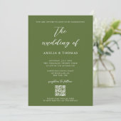 Invitation Script simple élégant Olive Green QR Code Mariage (Debout devant)