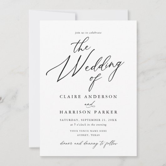 Invitation Script simple et élégant Le Mariage des détails (Devant)