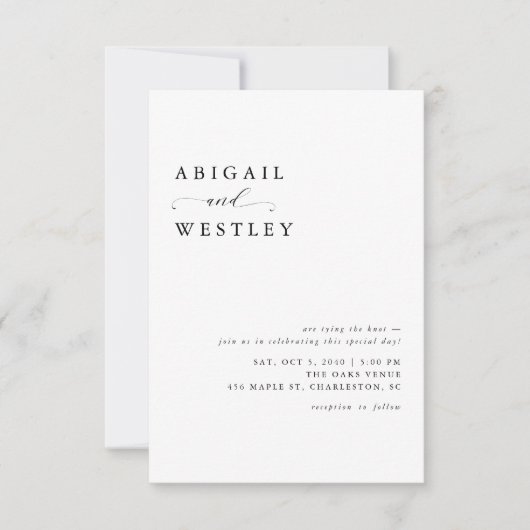 Invitation Script simple et élégant Mariage noir et blanc (Devant)