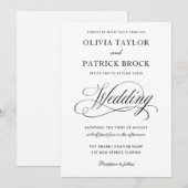Invitation Script simple et élégant Mariage noir et blanc (Devant / Derrière)