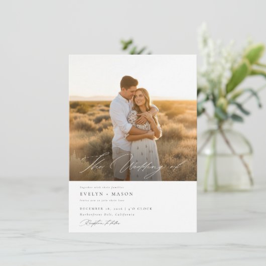 Invitation Script simple et élégant QR Code photo Mariage bud (Debout devant)