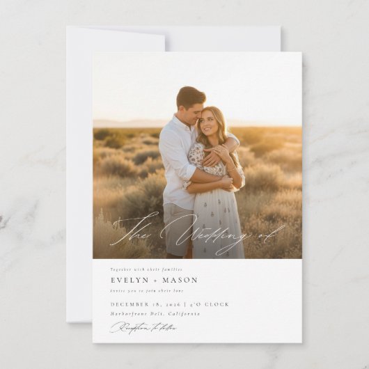 Invitation Script simple et élégant QR Code photo Mariage bud (Devant)