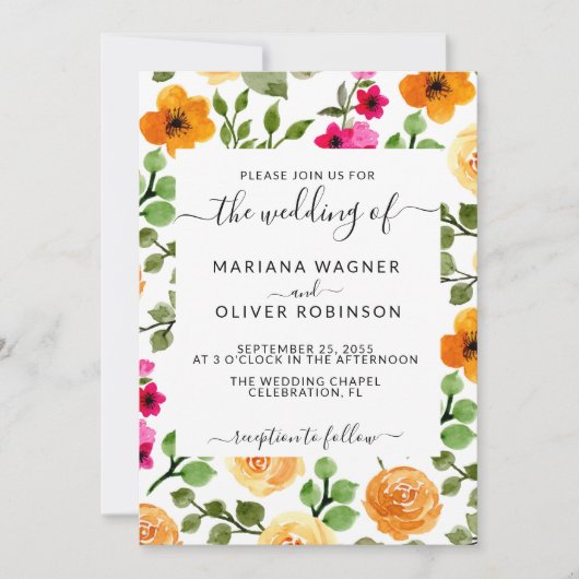 Invitation Script simple floral rose et orange (Devant)