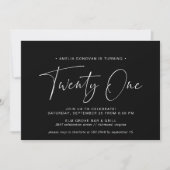 Invitation Script simple | Mini moderne Noir 21e anniversaire (Devant)