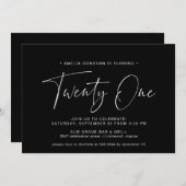 Invitation Script simple | Mini moderne Noir 21e anniversaire (Devant / Derrière)