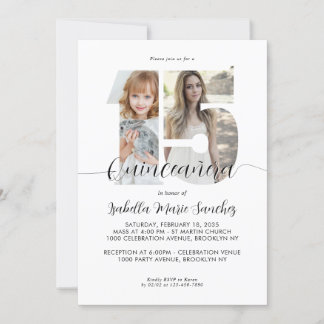 Invitation Script simple moderne 15 Quinceanera Photo Anniver