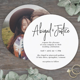 Invitation Script simple moderne et photo Mariage rond unique