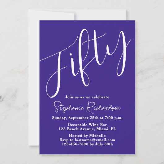 Invitation Script simple moderne violet 50e anniversaire (Devant)