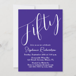 Invitation Script simple moderne violet 50e anniversaire