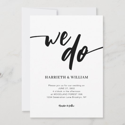 Invitation Script simple noir et blanc Nous faisons Mariage (Devant)