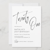 Invitation Script simple Noir moderne et blanc 21e anniversai (Devant)