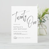 Invitation Script simple Noir moderne et blanc 21e anniversai (Debout devant)