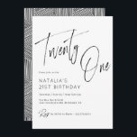 Invitation Script simple Noir moderne et blanc 21e anniversai<br><div class="desc">Invitations de 21e anniversaire simples et élégantes avec texte "Vingt et un" en gros script de brosse. Noir et blanc moderne.</div>