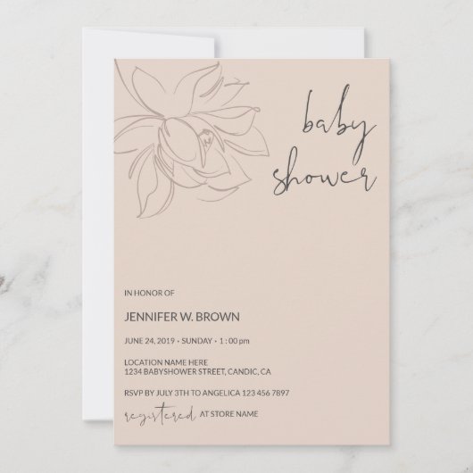 Invitation Script Simple pour une Fête de Bébé (Devant)
