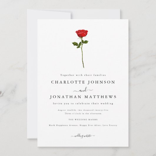 Invitation Script simple Rose rouge élégant (Devant)