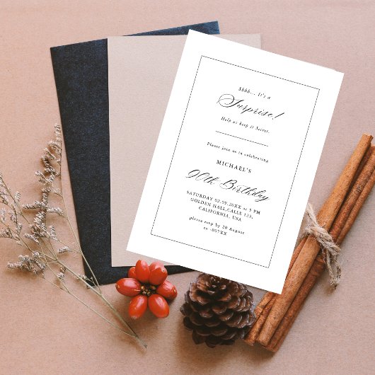 Invitation Script simple Surprise 90e anniversaire noir blanc