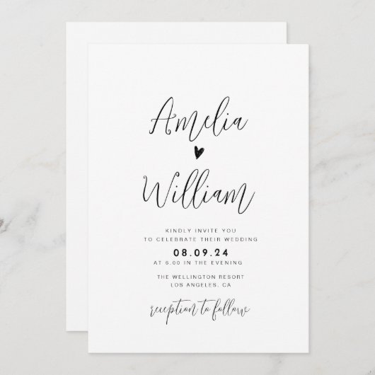 Invitation script simple tout en un seul mariage de code QR (Devant / Derrière)