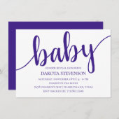 Invitation Script simple violet | Baby shower royal du raisin (Devant / Derrière)