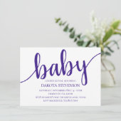 Invitation Script simple violet | Baby shower royal du raisin (Debout devant)