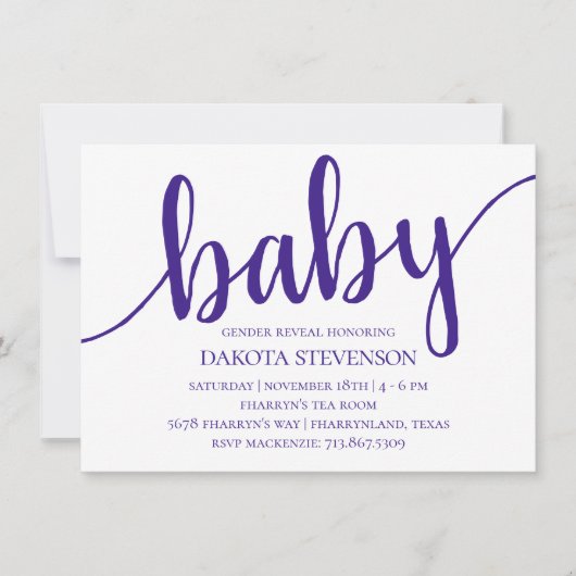Invitation Script simple violet | Baby shower royal du raisin (Devant)