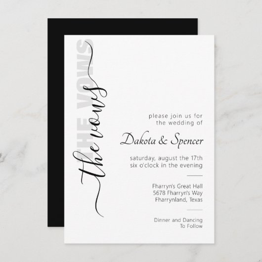 Invitation Script simple | Vows Mariages minimaux modernes In (Devant / Derrière)
