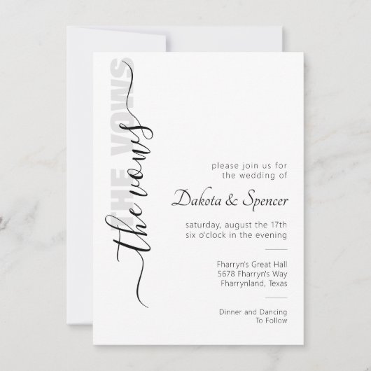 Invitation Script simple | Vows Mariages minimaux modernes In (Devant)