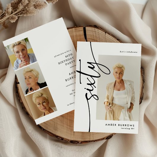 Invitation Script Sixty 4 Collage de photos 60e anniversaire