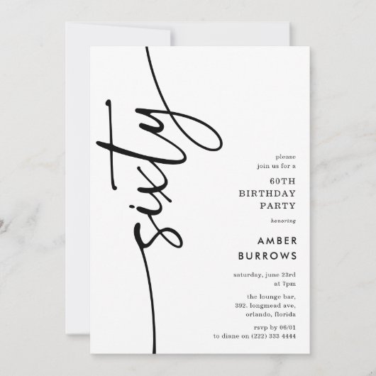 Invitation Script Sixty' 60th Birthday (Devant)