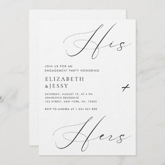 Invitation Script Son + Hers Couples Show Engagement Party (Devant / Derrière)