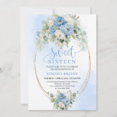 Invitation Script Style Dusty Blue Peonies Sweet 16 Birthday  (Devant)