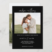 Invitation Script stylish noir simple avec Mariage photo (Devant / Derrière)