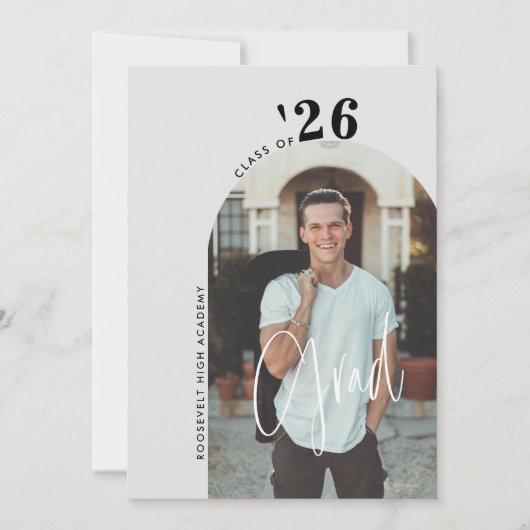 Invitation Script tendance 2-Photo Grey Grad Party 2024 (Devant)