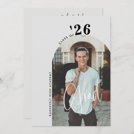Invitation Script tendance 2-Photo Grey Grad Party 2024 (Devant / Derrière)