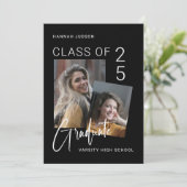 Invitation Script tendance Black 2 Photos Graduation Party (Debout devant)