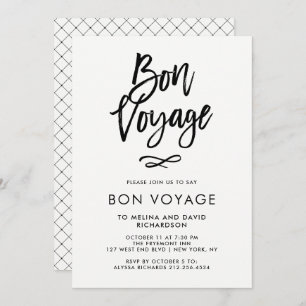 Invitation Script tendance noir et blanc  Bon voyage